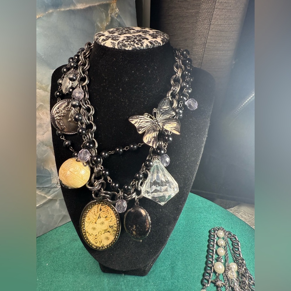 Bundle Statement Black and Silver Beaded Necklaces‎